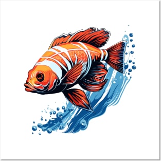 Animal background, cute fish swimming in the water with a pleasant view Posters and Art